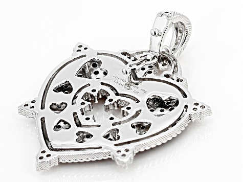 Judith Ripka Black Spinel & Cubic Zirconia Rhodium Over Sterling Silver More Is More Heart Pendant