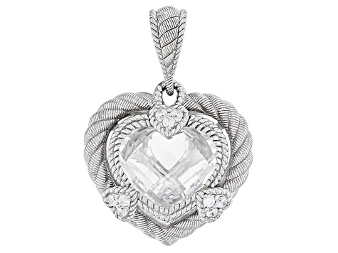 Judith Ripka White Rock Crystal and Cubic Zirconia Rhodium Over Silver Amour Heart Pendant