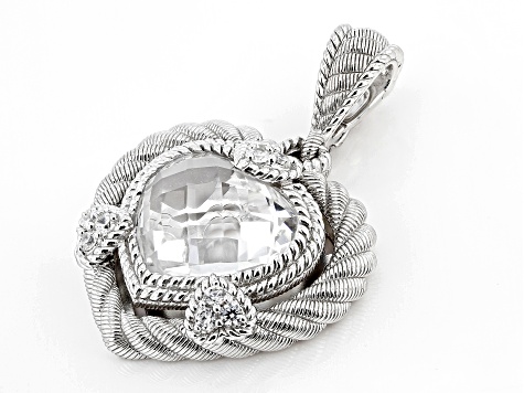Judith Ripka White Rock Crystal and Cubic Zirconia Rhodium Over Silver Amour Heart Pendant