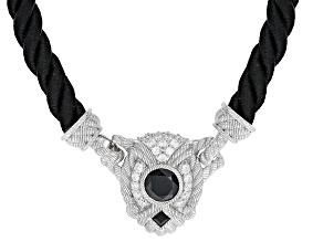 Judith Ripka Black Spinel & Cubic Zirconia  Rhodium Over Silver & Black Cord Emma Necklace 2.96ctw
