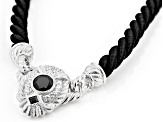 Judith Ripka Black Spinel & Cubic Zirconia  Rhodium Over Silver & Black Cord Emma Necklace 2.96ctw