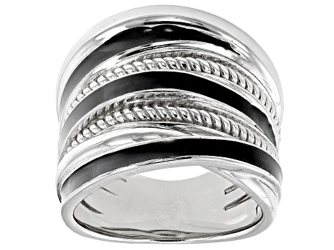 Judith Ripka Rhodium Over Sterling Silver With Black Enamel Highway Band Jubilee Ring