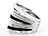 Judith Ripka Rhodium Over Sterling Silver With Black Enamel Highway Band Jubilee Ring