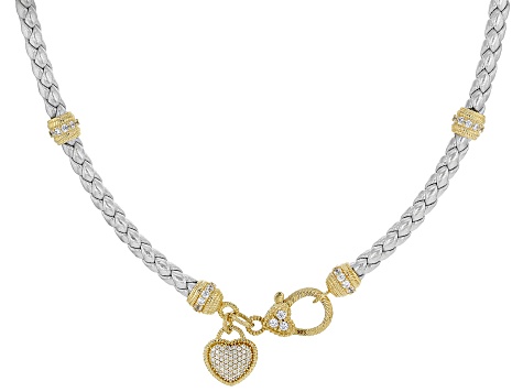 Judith Ripka White Cubic Zirconia 14k Gold Clad & Braided Faux Leather Verona Necklace 3.25ctw