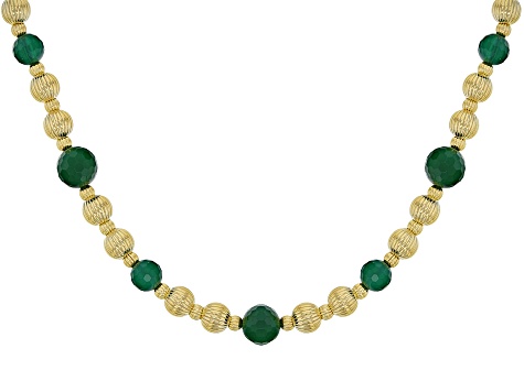 Judith Ripka Green Agate with White Cubic Zirconia 14k Gold Clad Verona Fluted Bead Necklace