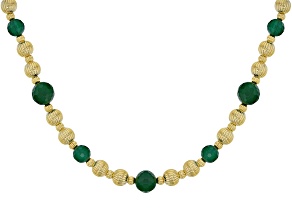 Judith Ripka Green Agate with White Cubic Zirconia 14k Gold Clad Verona Fluted Bead Necklace