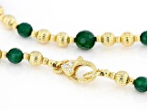 Judith Ripka Green Agate with White Cubic Zirconia 14k Gold Clad Verona Fluted Bead Necklace