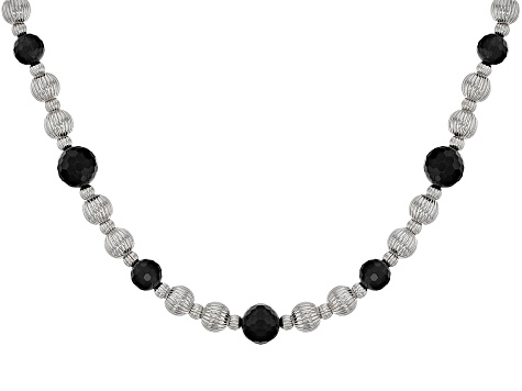 Judith Ripka Black Agate & Cubic Zirconia Accents Rhodium Over Silver Verona Bead Necklace 0.15ctw