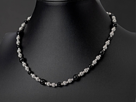 Judith Ripka Black Agate & Cubic Zirconia Accents Rhodium Over Silver Verona Bead Necklace 0.15ctw