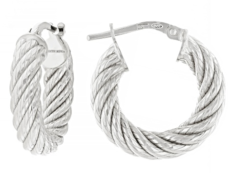 Judith Ripka Rhodium Over Sterling Silver 3/4" South Hampton Texture Verona Hoop Earrings