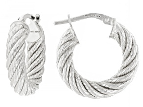 Judith Ripka Rhodium Over Sterling Silver 3/4" South Hampton Texture Verona Hoop Earrings