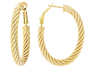 Judith Ripka 14k Gold Clad 1-1/2" Oval South Hampton Texture Hoop Verona Earrings