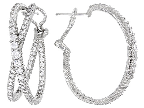 Judith Ripka Haute Collection Cubic Zirconia Rhodium Over Silver Crossover Hoop Earrings 4.50ctw