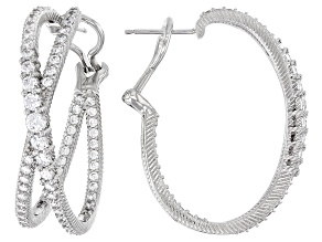 Judith Ripka White Cubic Zirconia Haute Collection Rhodium Over Silver Hoop Earrings 4.50ctw
