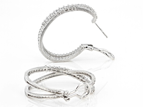 Judith Ripka Haute Collection Cubic Zirconia Rhodium Over Silver Crossover Hoop Earrings 4.50ctw