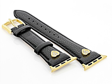 Judith Ripka Gold Tone Black Leather Smart Watch Romance Strap