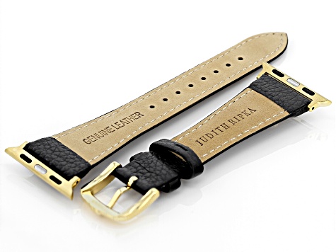 Judith Ripka Gold Tone Black Leather Smart Watch Romance Strap