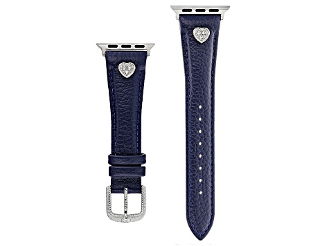 Judith Ripka Silver Tone Navy Leather Smart Watch Romance Strap