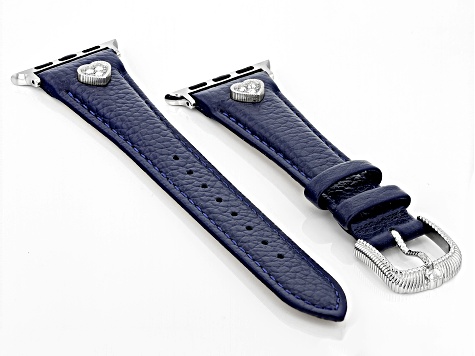 Judith Ripka Silver Tone Navy Leather Smart Watch Romance Strap