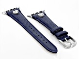Judith Ripka Silver Tone Navy Leather Smart Watch Romance Strap