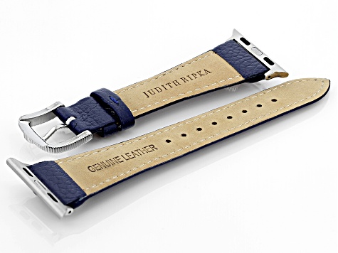 Judith Ripka Silver Tone Navy Leather Smart Watch Romance Strap