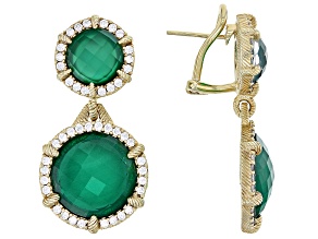 Judith Ripka Green Chalcedony Doublet with Bella Luce® 14k Gold Clad Dangle Eclipse Earrings