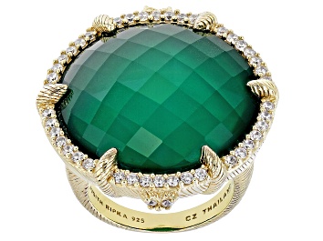Picture of Judith Ripka Green Chalcedony Doublet and Bella Luce® Diamond Simulant 14k Gold Clad Eclipse Ring