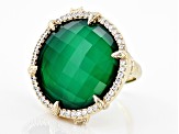Judith Ripka Green Chalcedony Doublet and Bella Luce® Diamond Simulant 14k Gold Clad Eclipse Ring