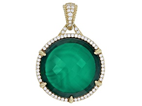 Judith Ripka Green Chalcedony Doublet and Bella Luce® Diamond Simulant 14k Gold Clad Enhancer