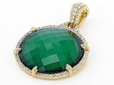 Judith Ripka Green Chalcedony Doublet & Cubic Zirconia 14k Gold Clad Eclipse Enhancer 1.70ctw