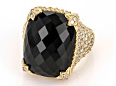 Judith Ripka Black Onyx & White Cubic Zirconia 14k Gold Clad Monaco Ring 18.37ctw