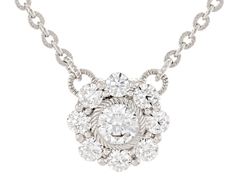 Judith Ripka Haute Collection Cubic Zirconia Rhodium Over Sterling Silver Flower Necklace 2.24ctw