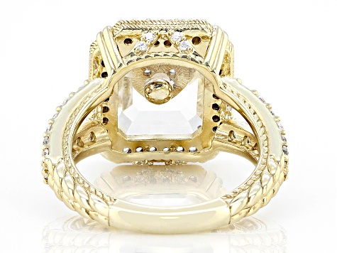 Judith Ripka Rock Crystal Quartz With Cubic Zirconia 14k Gold Clad Amour Ring 4.84ctw