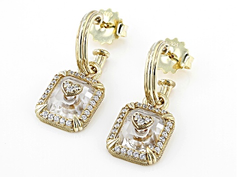 Judith Ripka Rock Crystal Quartz with Pave Cubic Zirconia 14k Gold Clad Amour Earrings 4.48ctw