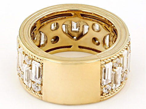 Judith Ripka Baguette and Round White Cubic Zirconia 14k Gold Clad Toujours Band Ring 8.05ctw