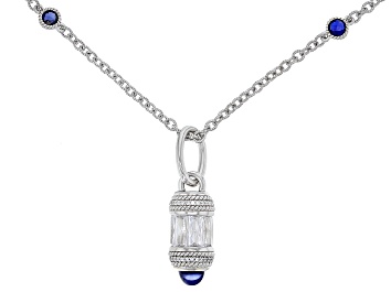 Picture of Judith Ripka Lab Blue Sapphire & Cubic Zirconia Rhodium Over Silver Necklace 2.60ctw