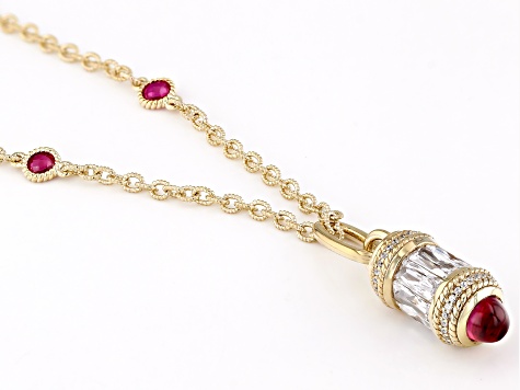 Judith Ripka Lab Created Ruby & Cubic Zirconia 14k Gold Clad Necklace 1.90ctw