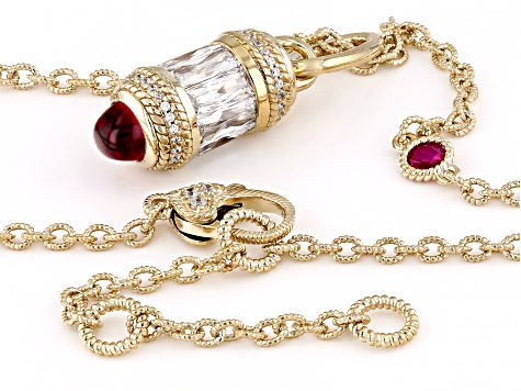 Judith Ripka Lab Created Ruby & Cubic Zirconia 14k Gold Clad Necklace 1.90ctw