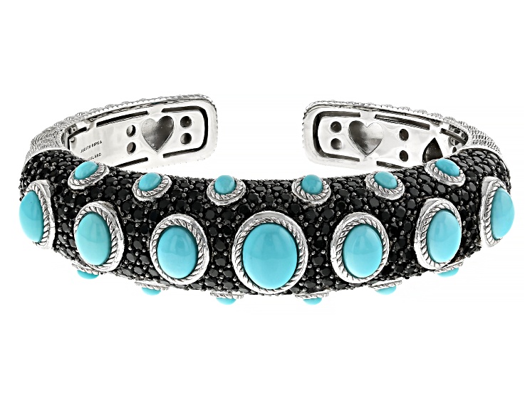 Judith Ripka Pave Black Spinel and Turquoise Rhodium Over