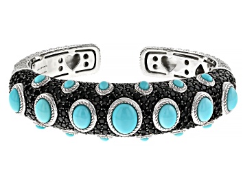 Picture of Judith Ripka Pave Black Spinel and Turquoise Rhodium Over Sterling Silver Aurora Bracelet 10.00ctw