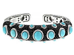 Judith Ripka Pave Black Spinel and Turquoise Rhodium Over Sterling Silver Aurora Cuff Bracelet