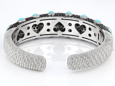 Judith Ripka Pave Black Spinel and Turquoise Rhodium Over Sterling Silver  Aurora Bracelet 10.00ctw