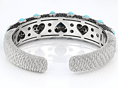 Judith Ripka Pave Black Spinel and Turquoise Rhodium Over Sterling Silver Aurora Bracelet 10.00ctw