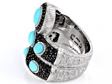Judith Ripka Pave Black Spinel and Turquoise Rhodium Over Sterling Silver Aurora Wrap Ring 1.70ctw