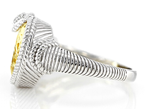 Judith Ripka Canary & White Cubic Zirconia Rhodium Over Sterling Silver Romance Ring 9.55ctw