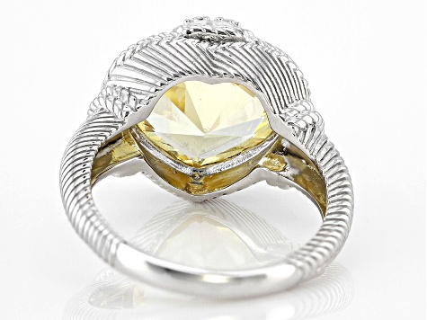 Judith Ripka Canary & White Cubic Zirconia Rhodium Over Sterling Silver Romance Ring 9.55ctw