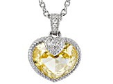 Judith Ripka Canary & White Cubic Zirconia Rhodium Over Silver Heart Pendant With Chain 9.59ctw