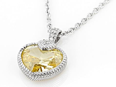 Judith Ripka Canary & White Cubic Zirconia Rhodium Over Silver Heart Pendant With Chain 9.59ctw