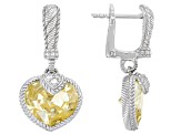Judith Ripka Canary & White Cubic Zirconia Rhodium Over Sterling Silver Heart Earrings 11.57ctw
