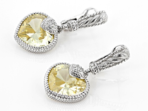 Judith Ripka Canary & White Cubic Zirconia Rhodium Over Sterling Silver Heart Earrings 11.57ctw
